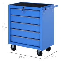 Carrello da Officina a 5 Cassetti con Ruote in Metallo Blu, 67.5x 33 x 77cm