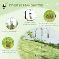 Mangiatoia per Uccelli a 4 Ganci con Vassoi e 3 Alimentatori diversi in Acciaio 54.5x54.5x208cm Nera