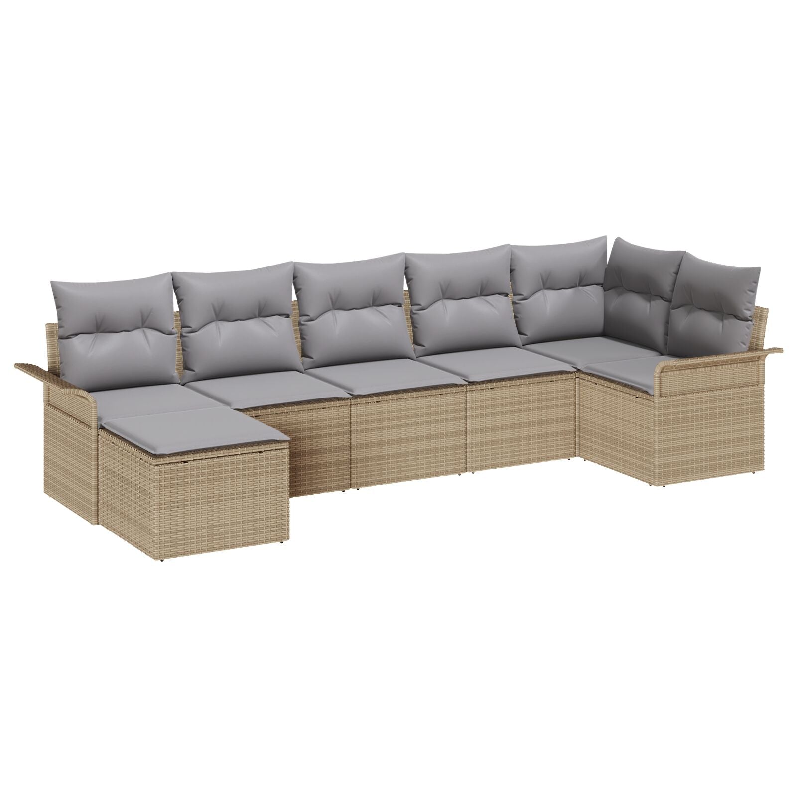 Set di divani da giardino 7 pezzi con cuscini Beige Rattan in poliestere, Divano da giardino 2 posti con ripostiglio e 3354119