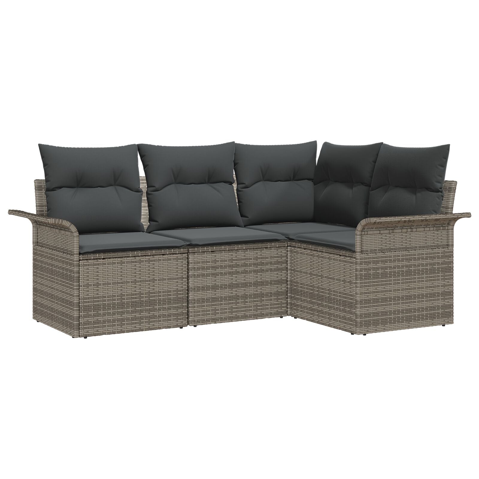 Set Divano da Giardino 4 Pezzi con Cuscini Rattan Poliestere Grigio, Divano da Giardino 2 Posti con Deposito e Cuscini 3354008