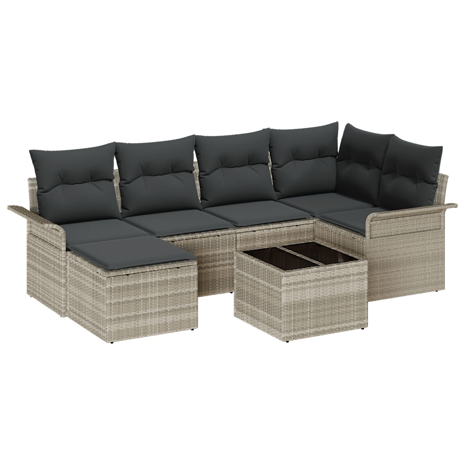 Set di divani da giardino a 7 pezzi con cuscini grigio polietilene, Divano da giardino 2 posti con storage e cuscini 3354111