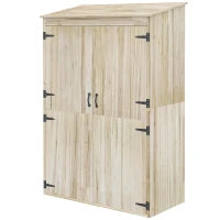Casetta da Giardino in Legno di Abete con 2 Porte e Ripiani, 120x57x183cm, Naturale