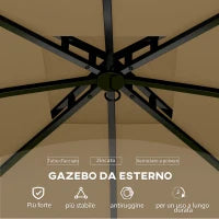 Gazebo da Giardino 3.4x3.4m con Pareti, Protezione UV e Tetto a 2 Livelli, Beige