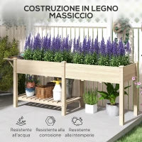 Fioriera Rialzata con Tavolino Laterale e Ripiano Porta Attrezzi Inferiore, in Legno di Abete, 207x59x78 cm