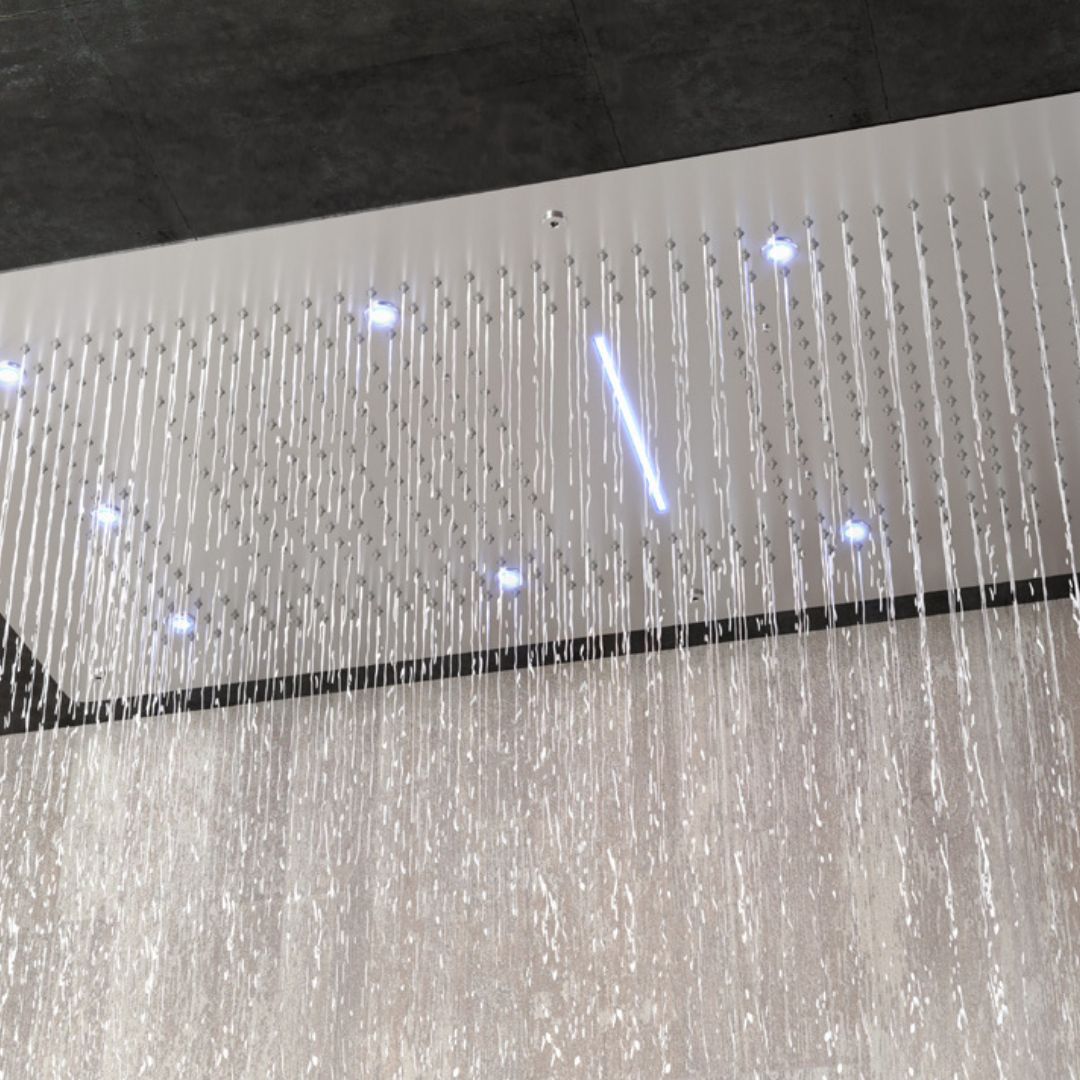 Soffione doccia led a soffitto installazione da incasso con cascata acciaio inox rettangolare