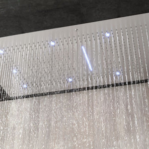 Soffione doccia led a soffitto installazione da incasso con cascata acciaio inox rettangolare