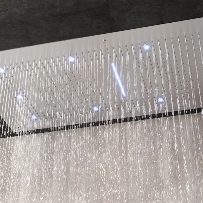 Soffione doccia led a soffitto installazione da incasso con cascata acciaio inox rettangolare