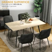 Tavolo da Cucina per 4 Persone in MDF e Acciaio, 140x80x76cm, Colore Legno e Nero