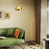 Lampada da Terra in stile vintage con sostegno ad arco regolabile, base in marmo, 40W E27 dim. 100-115L x 30l x 170-180H cm, Oro