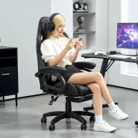 Sedia da Gaming Reclinabile a 125° e Massaggiante in Finta Pelle con Poggiapiedi, 65x68x120-128 cm, Nero