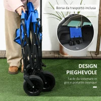 Carrello da Giardino 110L con Maniglia Telescopica e Borsa Termica da 15L in Acciaio e Tessuto, Blu