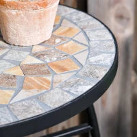 Tavolino da Giardino, Tavolo da Esterno in Metallo Nero e Ceramica, Verde e Arancione Ф36 x 58cm