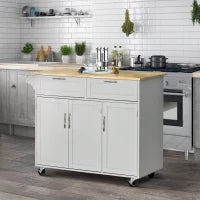Carrello da Cucina Multiuso in Legno con 2 Cassetti, 3 Antine e 4 Ruote 121x46x91cm, Grigio