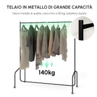 Rella Appendiabiti Attaccapanni in Metallo, Stand per Vestiti con Rotelle, Nero, 150x60x170cm