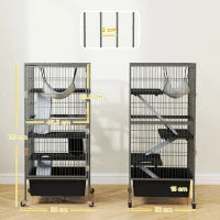 Gabbia per Piccoli Animali a 4 Livelli con Rampe, Piattaforme, Amaca e Ruote, 52x52x115 cm, Grigio