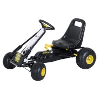 Go-Kart a Pedali per Bambini con Sedile Regolabile, Freno e Frizione, 95x66.5x57cm, Bianco Nero