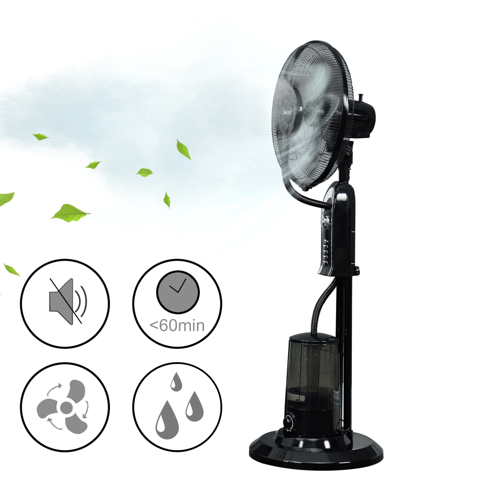 Ventilatore a Piantana con Nebulizzatore Regolabile - 3 Velocitá, Modalitá Oscillazione, Testa Inclinabile - Motore 75W