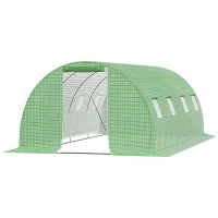 Serra da Giardino Tunnel 18 m², 8 Finestre, Porta Avvolgibile con Zip, Telaio Tubolare in Acciaio Zincato, Copertura PE Alta Densità, 6L x 3l x 2H m, Verde