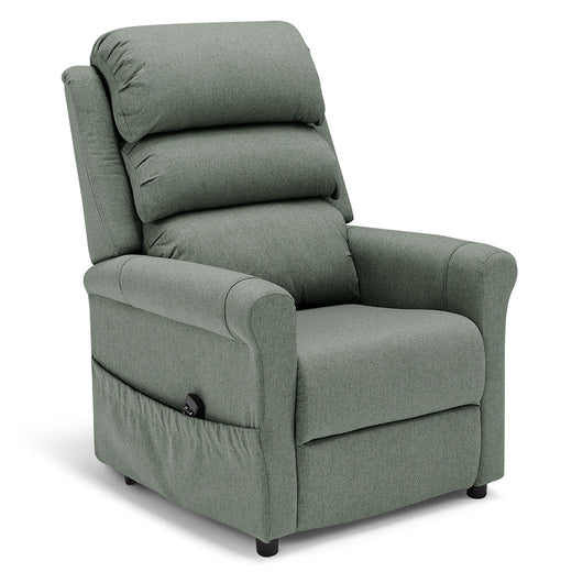 Poltrona relax elettrica New Boston per anziani con funzione letto, 2 motori, 4 ruote, Kit Batteria, reclinazione alzapersona, tessuto idrorepellente, colore Verde