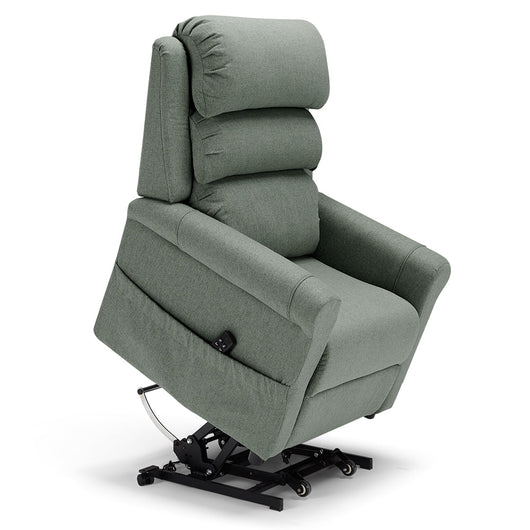 Poltrona relax elettrica New Boston per anziani con funzione letto, 2 motori, 4 ruote, Kit Batteria, reclinazione alzapersona, tessuto idrorepellente, colore Verde