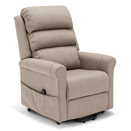 Poltrona relax elettrica New Boston per anziani con funzione letto, 2 motori, 2 ruote, reclinazione alzapersona, tessuto idrorepellente, colore Fango