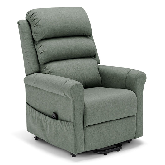 Poltrona relax elettrica New Boston per anziani con funzione letto, 2 motori, 2 ruote, reclinazione alzapersona, tessuto idrorepellente, colore Verde