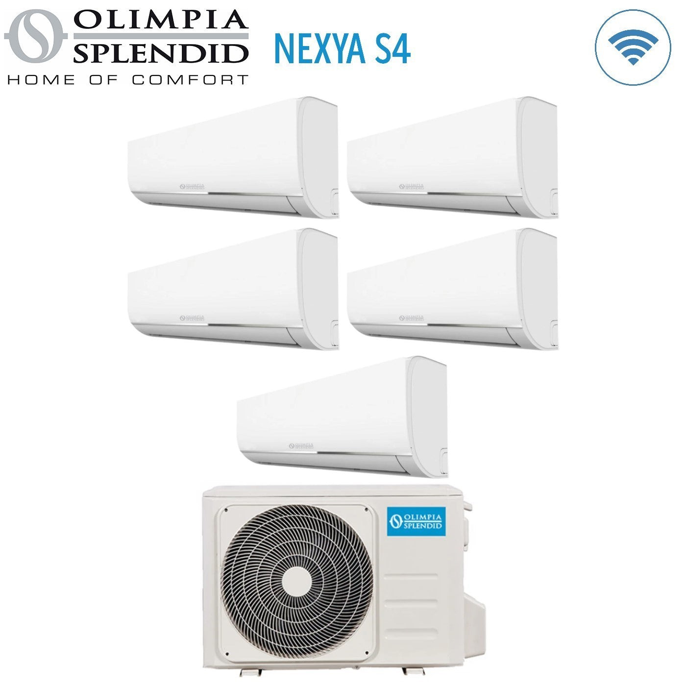 Climatizzatore Condizionatore Olimpia Splendid Penta Split Inverter serie NEXYA S4 9+9+9+9+9 con OS-CEMEH42EI R-32 Wi-Fi Integrato 9000+9000+9000+9000+9000