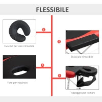 Lettino da Massaggio Pieghevole ad Altezza Regolabile, Lettino Professionale per Massaggi in Alluminio e Plastica, 215x81x61-84 cm, Nero e Rosso