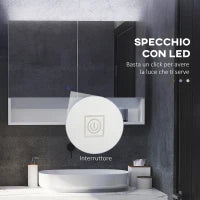 Armadietto con Specchio a Muro, Luci a LED, Ripiano Aperto e Ripiano Interno, 80x15x60cm