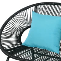 Panchina da Giardino a 2 Posti in Metallo e Corda in Rattan Sintetico con 2 Cuscini, 132L x 72l x 83H cm, Nero
