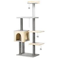 Tiragraffi per Gatti Alto 156cm con Lettino, Casetta e Pali Tiragraffi in Sisal