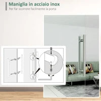 Porta Scorrevole in Vetro Trasparente con Binario e Maniglia in Alluminio per Bagno Cucina Studio 210x75x0.8cm