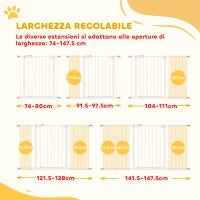 Cancellino per Cani a 3 Estensioni con Larghezza Regolabile 74-148 cm e Chiusura Automatica, Bianco