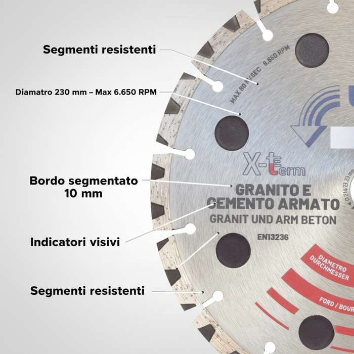 Disco diamantato x-term laser per taglio di materiali duri Ø 230 h 10 x 2,5 mm