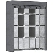 Guardaroba in Tessuto non Tessuto e Acciaio con 8 Ripiani e 2 Barre, 125x43x162.5 cm, Grigio Carbone