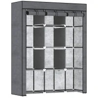 Guardaroba in Tessuto non Tessuto e Acciaio con 8 Ripiani e 2 Barre, 125x43x162.5 cm, Grigio Carbone