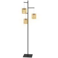 Lampada da Esterno Solare in stile Boho con Base Quadrata, in Rattan PE e Acciaio, 45x45x178 cm, Nero e Giallo