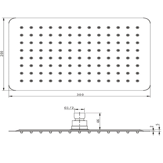 Soffione doccia rettangolare acciaio inox 2 mm spessore effetto pioggia varie misure bagno *** misure 200x300x2 mm 10...