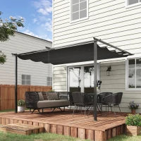 Gazebo Pergola 4x3m in Acciaio e Poliestere con Tettuccio Scorrevole, Grigio