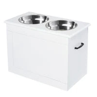 Ciotole Rialzate per Cani Grandi, Supporto in MDF con 2 Ciotole in Acciaio Inox, 60x30x41 cm, Bianco
