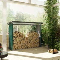 Casetta per Legna in Acciaio Zincato con Base Sollevata e Tetto Inclinato 213x66,5x150 cm Verde