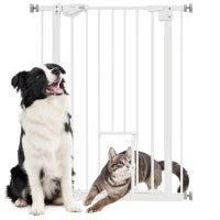 Cancelletto per Cani con Porta Piccola, Montaggio a Pressione e Chiusura Automatica, 74-80x91.4cm, Bianco