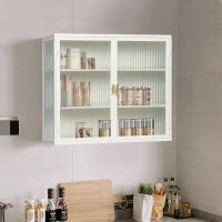 Credenza Moderna Ripostiglio a Due Ante con Vetrata e Ripiani a Tre Livelli per Ingresso, Soggiorno, Bagno, Sala da Pranzo, Bianco