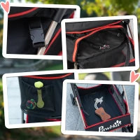 Passeggino per Cani Convertibile con 2 Guinzagli e Cuscino, in Acciaio e Poliestere, 82x49.5x98 cm, Rosso e Nero