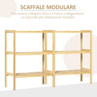Scaffale Multiuso a 3 Ripiani Salvaspazio in Bambù, Mensola per Bagno, Salotto e Cucina, Facile da Montare, 62x33x80cm, Colore Naturale