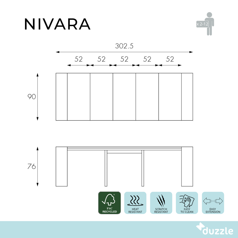 Consolle allungabile salvaspazio grigia Nivara 42,5-302,5x90 cm fino a 12 posti | Duzzle