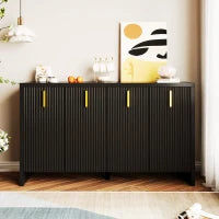 Credenza Moderna Minimalista per Cucina e Soggiorno con Maniglie Dorate e Ripiani Regolabili, 140x38x80 cm, Nero