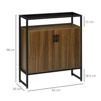 Armadietto Due Ante in MDF con Piano d'Appoggio in Vetro Temperato, 82x30x98 cm, Marrone e Nero