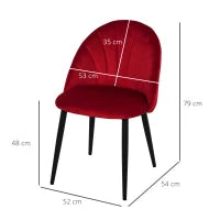 Set di 2 Sedie Sala da Pranzo, Sedie Cucina Moderne con Schienale a Conchiglia e Gambe in Metallo, Sedia in Velluto con Imbottita per Cucina, Camera da Letto, Ufficio e Soggiorno, Rosso