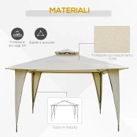 Gazebo da Giardino 3.5x3.5m in Metallo e Poliestere Beige con Doppio Tettuccio